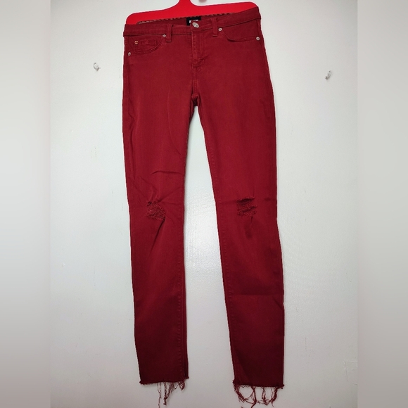 Hudson women's Krista ankle skinny jeans, ripped, distressed red,stretch, sz 27. - Picture 3 of 16